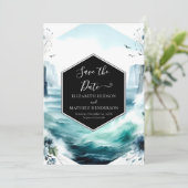 Unieke minimale nautische bruiloft save the date (Staand voorkant)