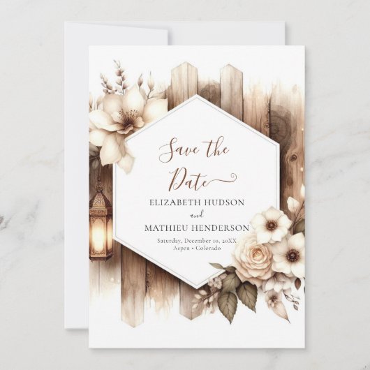 Unieke minimale rustieke bruiloft save the date (Voorkant)