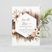 Unieke minimale rustieke bruiloft save the date (Staand voorkant)