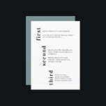 Unieke minimale verticale trekkracht menu<br><div class="desc">Unieke minimale Turquoise Blue Vertical Text Wedding Menu met de naam van de echtgenoot en de trouwdatum op de achterkant. Alle tekstgebieden en kleuren zijn klantgericht in het ontwerphulpmiddel.</div>