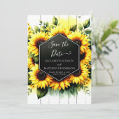 Unieke minimale zonnebloem bruiloft save the date (Staand voorkant)