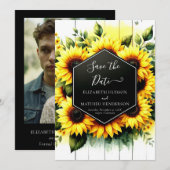 Unieke minimale zonnebloem bruiloft save the date (Voorkant / Achterkant)