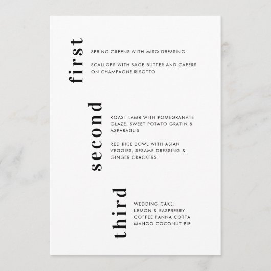 Unieke minimale zwarte witte verticale tekst menu (Voorkant)