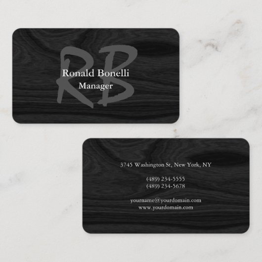 Unieke minimalisator voor grijze-houtmonogram visitekaartje (Voorkant / Achterkant)