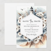 Unieke minimalisme vuurtoren bruiloft save the date (Voorkant / Achterkant)