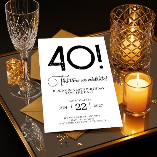 Unieke minimalist Bewaar de datum 40e verjaardag Kaart