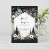 Unieke minimalistische betoverde bos bruiloft save the date (Staand voorkant)