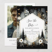 Unieke minimalistische betoverde bos bruiloft save the date (Voorkant / Achterkant)