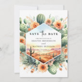 Unieke minimalistische cactus bruiloft save the date (Voorkant)