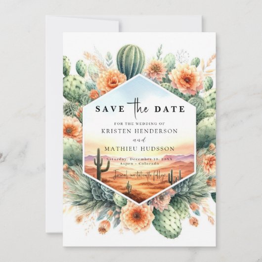Unieke minimalistische cactus bruiloft save the date (Voorkant)