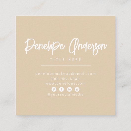 Unieke minimalistische crème neutraal boho chic mo vierkante visitekaartje (Achterkant)