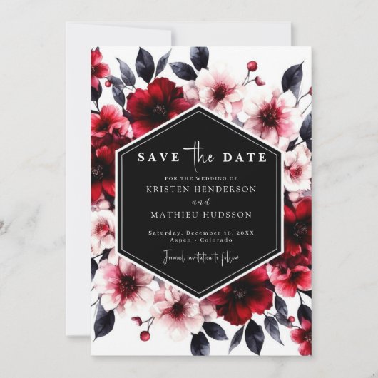 Unieke minimalistische Crimson rode bruiloft Save The Date (Voorkant)