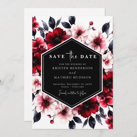 Unieke minimalistische Crimson rode bruiloft Save The Date (Voorkant / Achterkant)
