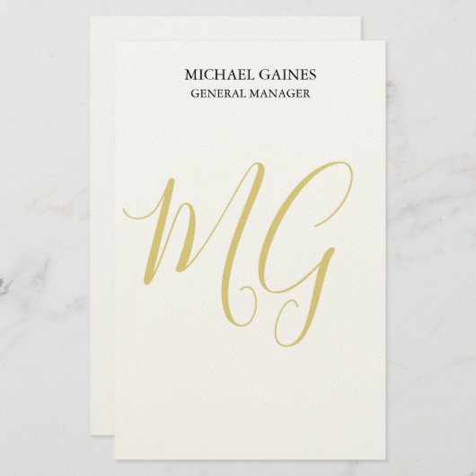 Unieke minimalistische effen gouden kleur Monogram Briefpapier (Voorkant / Achterkant)