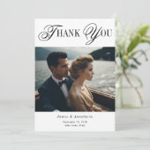 Unieke minimalistische elegante 2 foto bruiloft bedankkaart (Staand voorkant)
