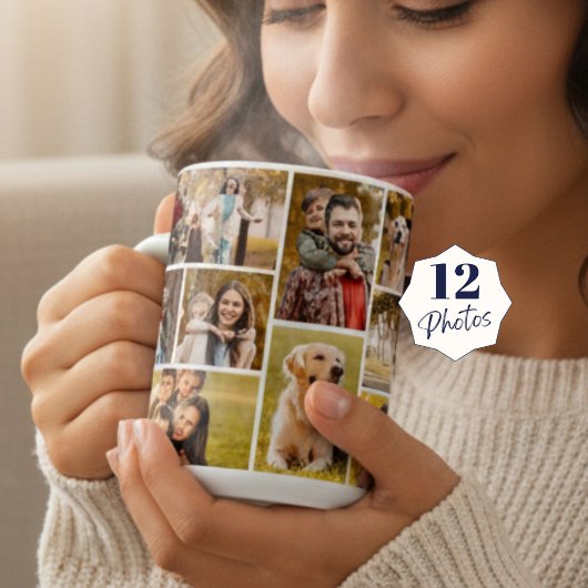 Unieke minimalistische fotocollage van 12 koffiemok