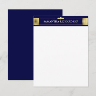 Unieke minimalistische marineblauw en gouden naam notitiekaartje