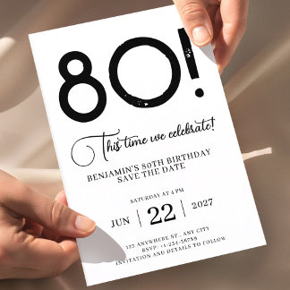 Unieke Minimalistische Save The Date 80ste Verjaar Kaart