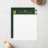 Unieke minimalistische smaragdgroene en gouden naa notitiekaartje (Voorkant / Achterkant in situ)