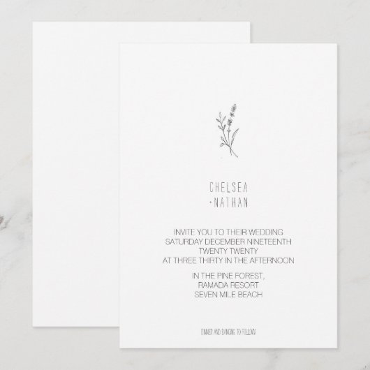 Unieke minimalistische uitnodiging tot huwelijk (Voorkant / Achterkant)