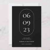 Unieke minimalistische zwarte en witte bruiloft save the date (Voorkant)