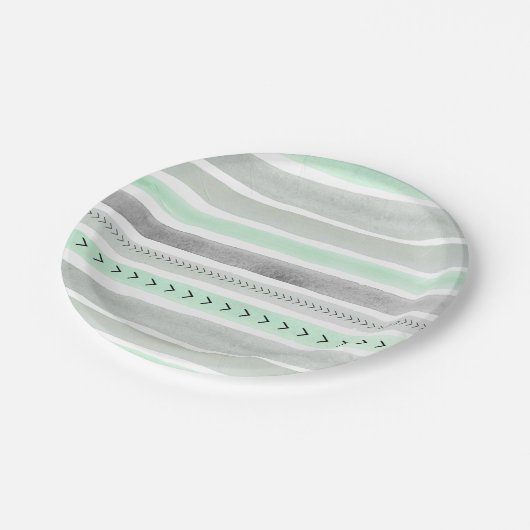 Unieke mint-grijze Waterverf strips en pijlen Papieren Bordje (Gekanteld)