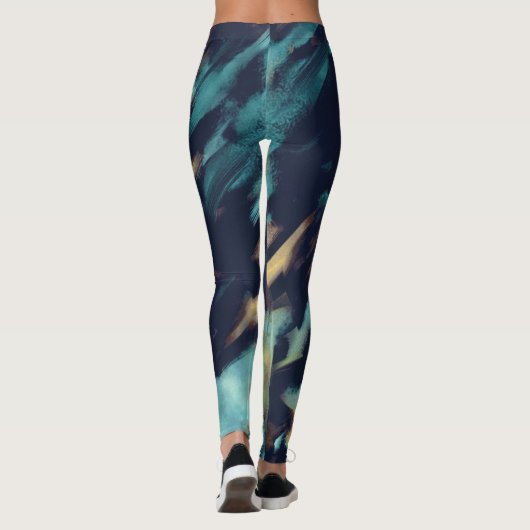Unieke Mode Blauw Groen Abstract Patroon Vrouwen Leggings (Achterkant)