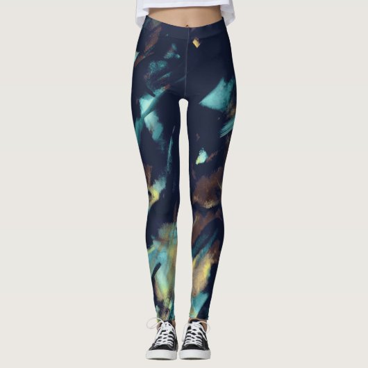 Unieke Mode Blauw Groen Abstract Patroon Vrouwen Leggings (Voorkant)