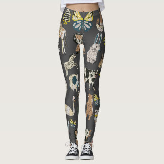 Unieke mode schattige dieren Papier grijs kunstwer Leggings