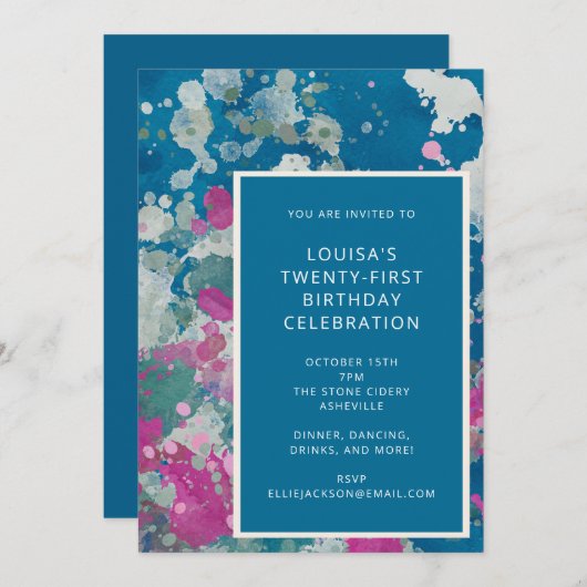 Unieke moderne abstracte verf blauw 21e verjaardag kaart (Voorkant / Achterkant)