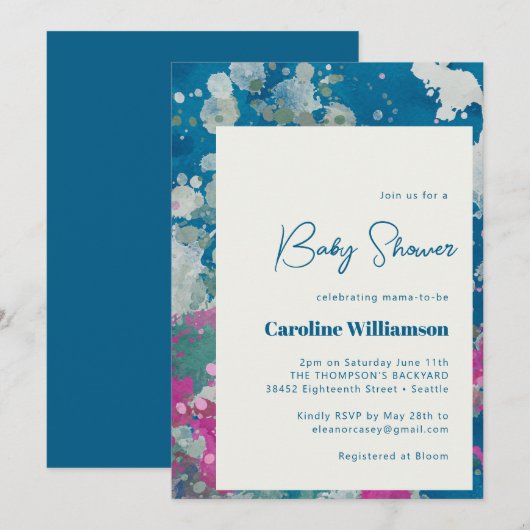 Unieke, moderne Abstracte verf met blauw Baby show Kaart (Voorkant / Achterkant)