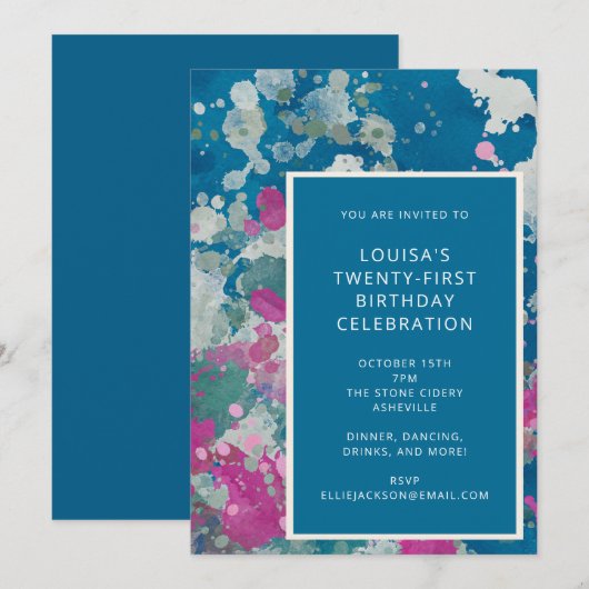 Unieke, moderne Abstracte verfblauw 21e verjaardag Kaart (Voorkant / Achterkant)