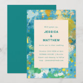 Unieke, moderne Abstracte verfkunst (Blue Gold Wed Kaart (Voorkant / Achterkant)