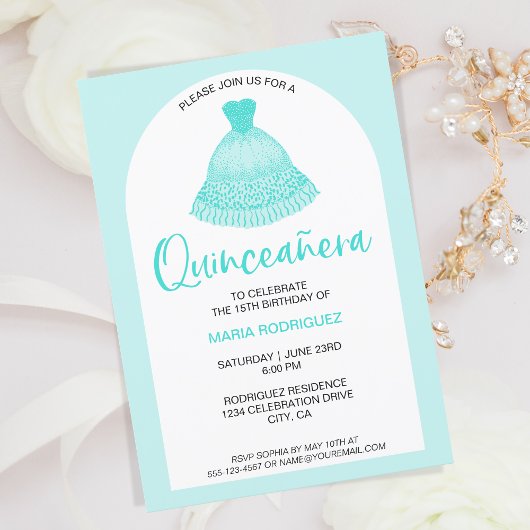 Unieke moderne Aqua Gown Quinseanera viering Kaart