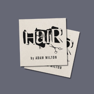 Unieke moderne beige zwarte schaar haarstylist vierkante visitekaartje