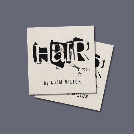 Unieke moderne beige zwarte schaar haarstylist vierkante visitekaartje