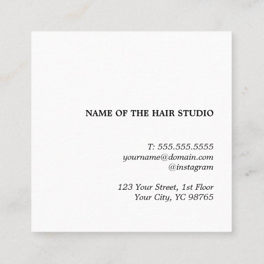 Unieke moderne beige zwarte schaar haarstylist vierkante visitekaartje (Achterkant)