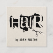 Unieke moderne beige zwarte schaar haarstylist vierkante visitekaartje (Voorkant)