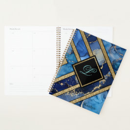 Unieke moderne blauw goud geometrische planner