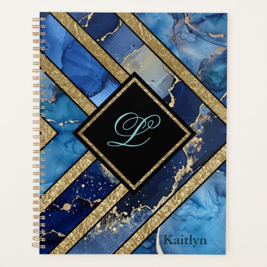 Unieke moderne blauw goud geometrische planner (Voorkant)