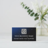 Unieke moderne blauwe pixel QR-code tech zakelijk Visitekaartje (Staand voorkant)