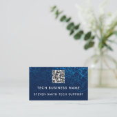 Unieke Moderne Blauwe QR Code Aangepaste Tech Zake Visitekaartje (Staand voorkant)