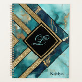 Unieke moderne Blauwgroen gouden geometrie Planner (Voorkant)