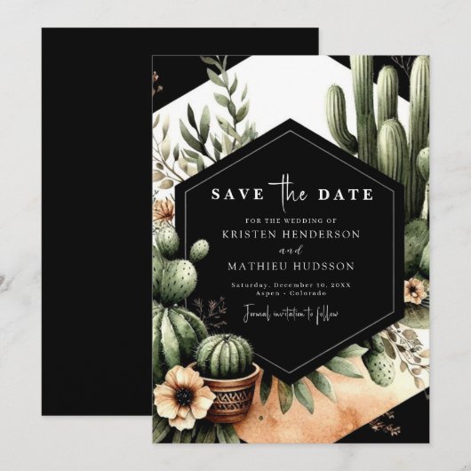Unieke moderne cactus bruiloft save the date (Voorkant / Achterkant)