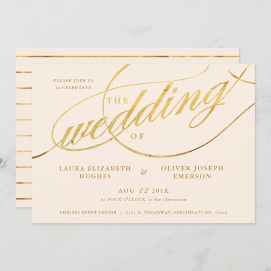 Unieke moderne Champagne en gouden bruiloft Kaart (Voorkant / Achterkant)