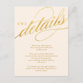 Unieke moderne champagne- en goudkleurige script-i informatiekaartje