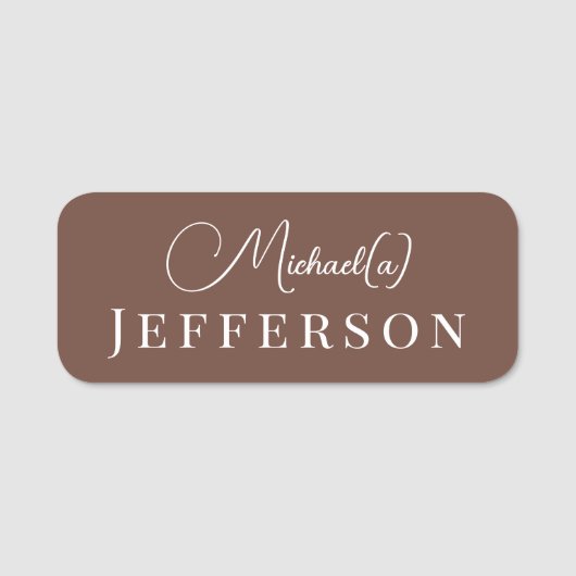 Unieke moderne chocolade bruin: elegant handgeschr naamplaatje (Voorkant)