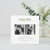 Unieke Moderne Elegante Gouden Script Foto Bruilof Save The Date (Staand voorkant)