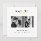 Unieke Moderne Elegante Gouden Script Foto Bruilof Save The Date (Voorkant)