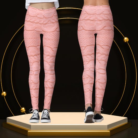 Unieke moderne gebreide gehaakte pastel roze stof leggings